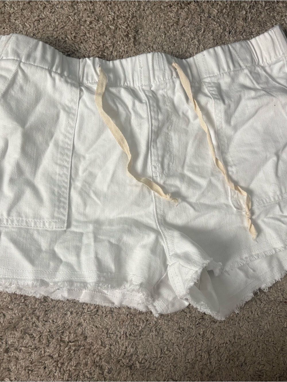 Altar'd State White High-Waist Drawstring Frayed-Hem Shorts